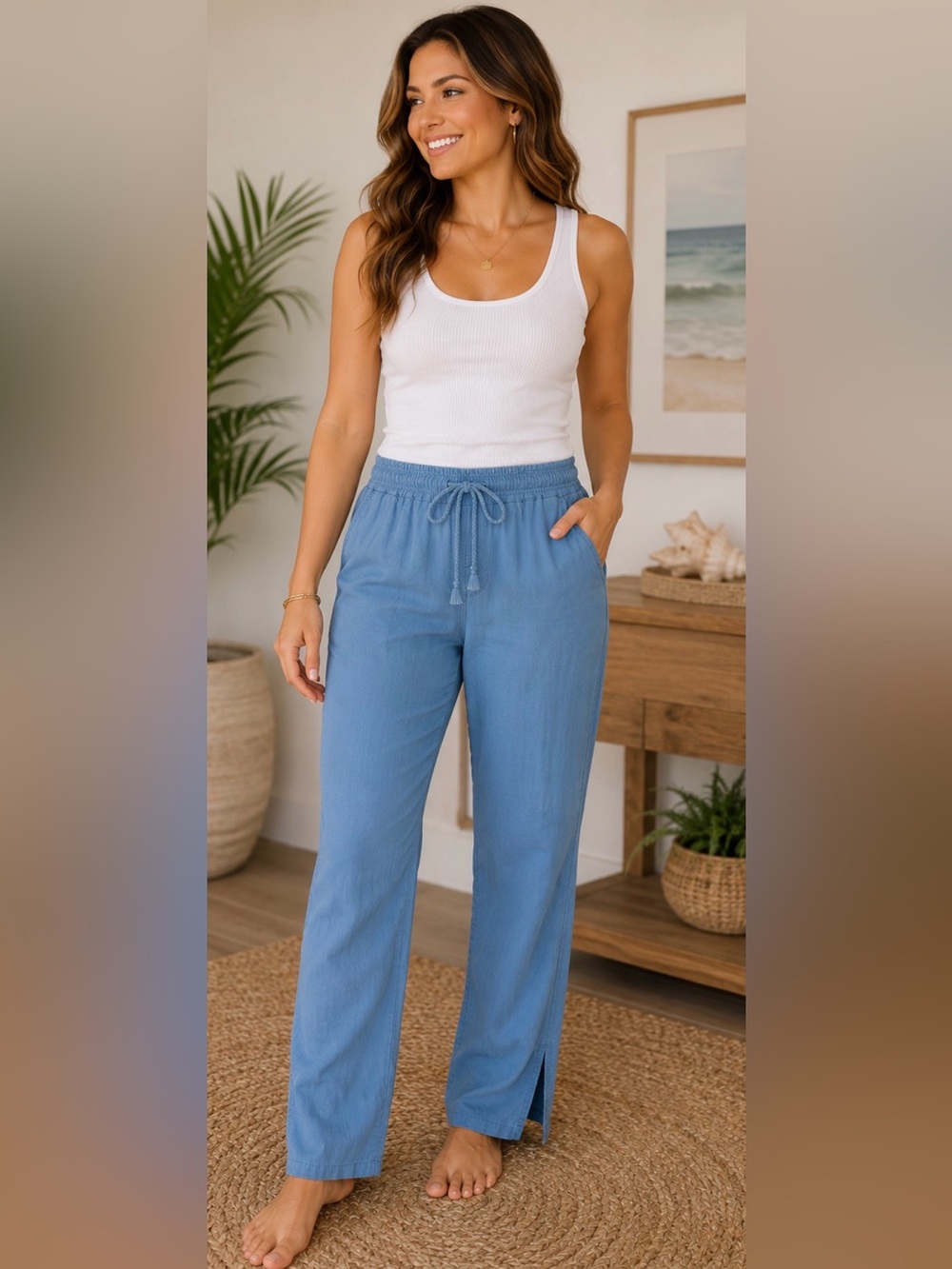 421 Salt Life Live Salty Blue Drawstring Beach Pants Women’s Small Lightweight